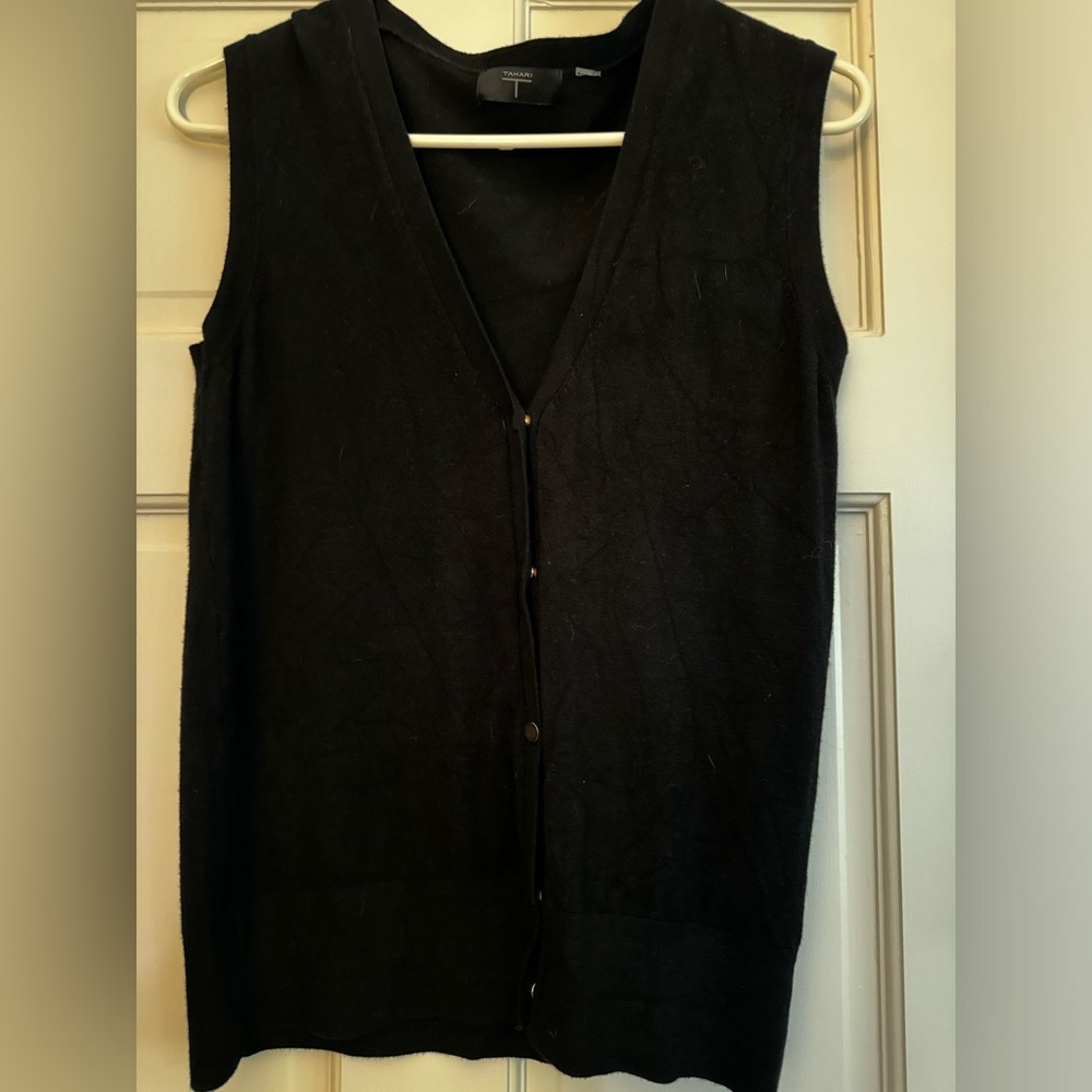 Tahari black button up vest.